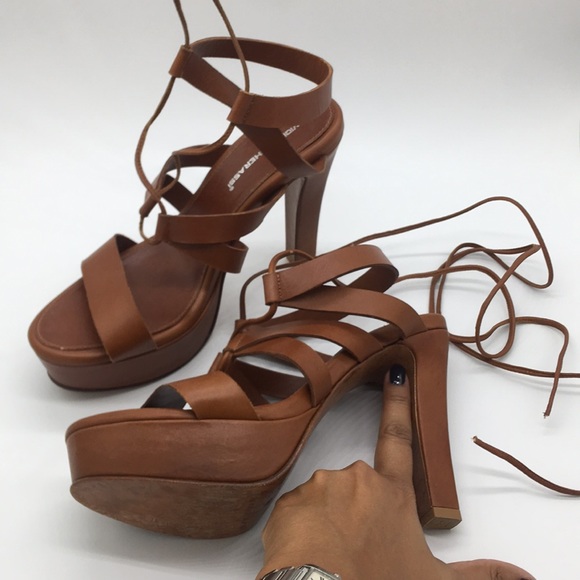 Open Toe Leg Wrap Lace Up Thick High Heel - Picture 2 of 5